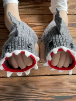 Gants Pour Femme Imprimé Animal Crochet Requin Hiver
