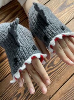 Gants Pour Femme Imprimé Animal Crochet Requin Hiver