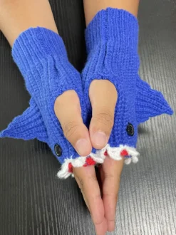 Gants Pour Femme Imprimé Animal Crochet Requin Hiver
