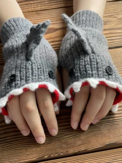 Gants Pour Femme Imprimé Animal Crochet Requin Hiver