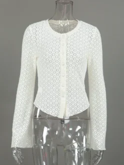 Gilet cardigan ajusté en maille ajourée avec manches évasées pour femme 2026