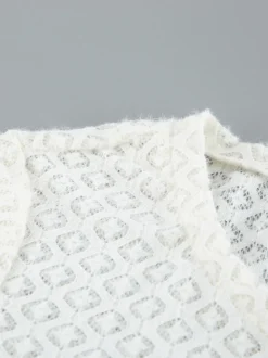 Gilet cardigan ajusté en maille ajourée avec manches évasées pour femme 2026