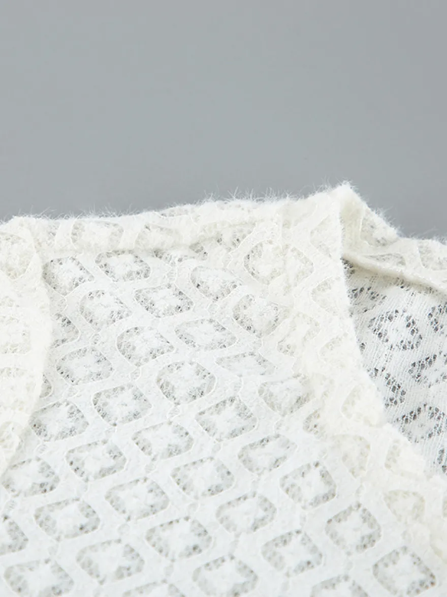 Gilet cardigan ajusté en maille ajourée avec manches évasées pour femme 2026