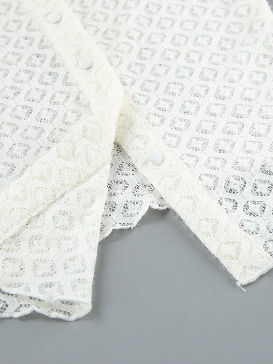 Gilet cardigan ajusté en maille ajourée avec manches évasées pour femme 2026