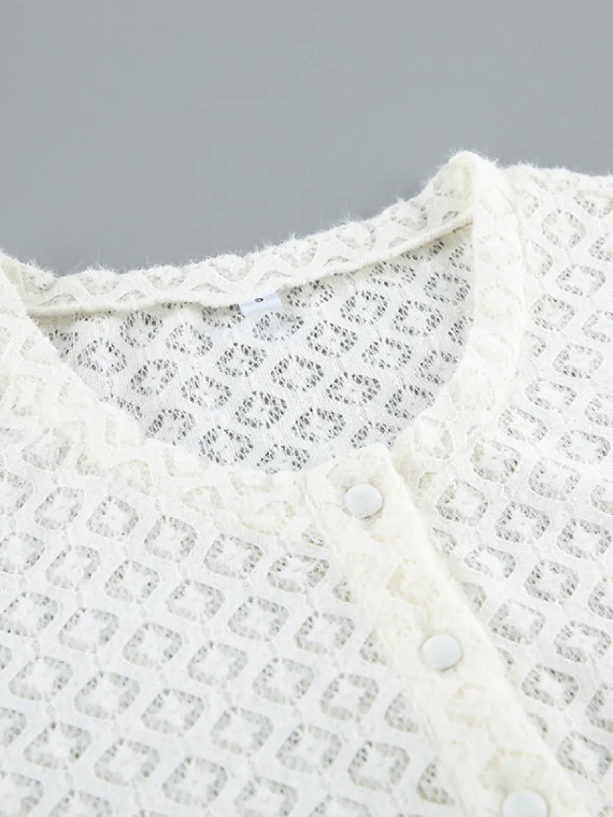 Gilet cardigan ajusté en maille ajourée avec manches évasées pour femme 2026