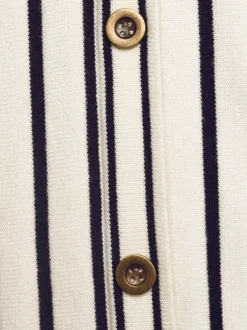 Gilet court en maille rayée noir et blanc à col contrastant et manches longues