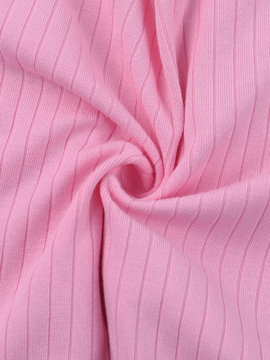Gilet court à poignets en fourrure rose pour femme - Haut côtelé à manches longues et col en V style années 2000 - Boléro sexy pour soirées en club 2026