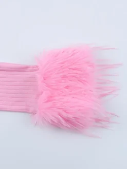 Gilet court à poignets en fourrure rose pour femme - Haut côtelé à manches longues et col en V style années 2000 - Boléro sexy pour soirées en club 2026