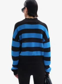 Gilet court rayé à col en V pull boutonné en maille pour femme 2026