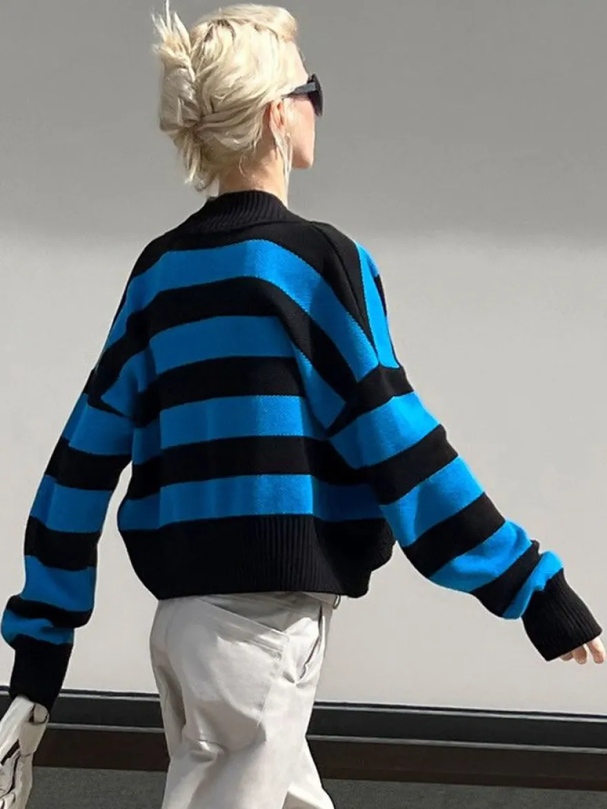 Gilet court rayé à col en V pull boutonné en maille pour femme 2026
