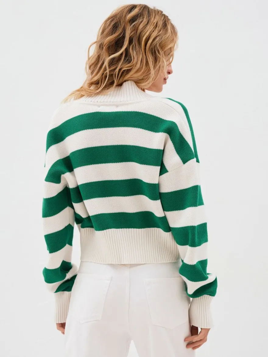 Gilet court rayé à col en V pull boutonné en maille pour femme 2026