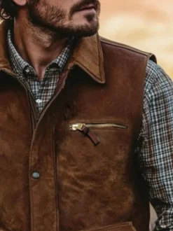 Gilet de moto vintage décontracté pour homme multipoches avec col à revers