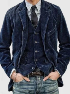 Gilet de travail sans manches en velours côtelé vintage pour homme