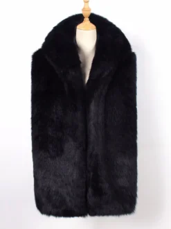 Gilet En Fausse Fourrure Noir Hiver Chaud Hommes Sans Manches Col Rabattu Capuche