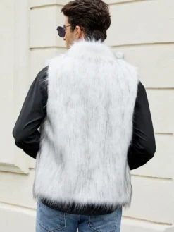 Gilet En Fausse Fourrure Noir Hiver Chaud Hommes Sans Manches