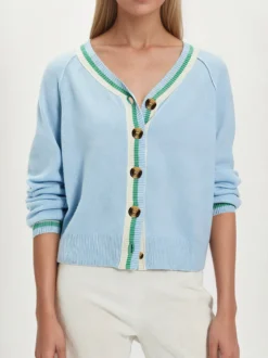 Gilet en maille à col V finitions contrastées manches raglan et boutons