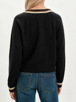 Gilet en maille à col V finitions contrastées manches raglan et boutons