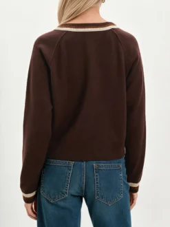 Gilet en maille à col V finitions contrastées manches raglan et boutons
