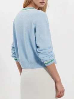 Gilet en maille à col V finitions contrastées manches raglan et boutons