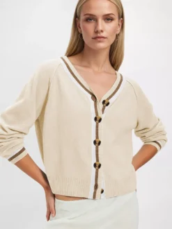 Gilet en maille à col V finitions contrastées manches raglan et boutons
