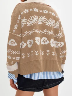 Gilet en maille courte à imprimé floral Fair Isle et col boutonné