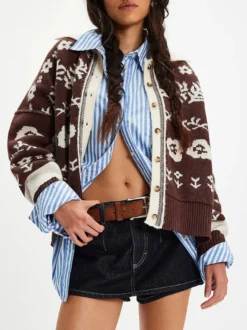 Gilet en maille courte à imprimé floral Fair Isle et col boutonné