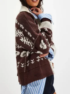 Gilet en maille courte à imprimé floral Fair Isle et col boutonné