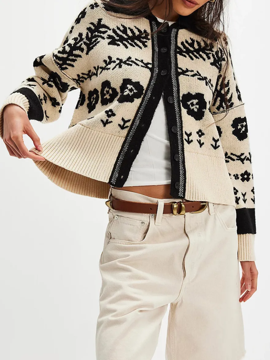 Gilet en maille courte à imprimé floral Fair Isle et col boutonné