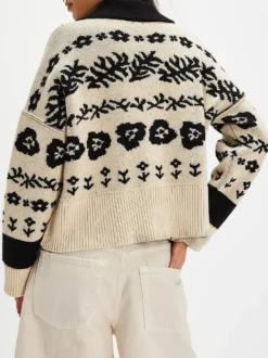 Gilet en maille courte à imprimé floral Fair Isle et col boutonné