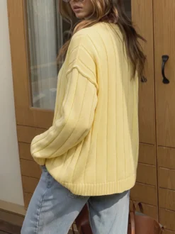 Gilet en maille côtelée pour femme col rond manches longues fermeture boutonnée vêtement d'extérieur décontracté