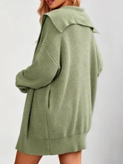 Gilet en maille à gros revers et boutons pour femme manches longues oversize longueur mi-longue ouvert