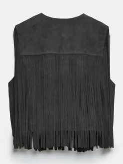 Gilet à franges Western Cowgirl col ras du cou veste bohème printemps daim pour femme 2026