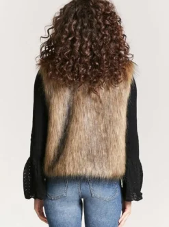 Gilet Manteaux En Fausse Fourrure Café Marron Sans Manches Veste Hiver