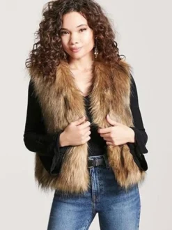 Gilet Manteaux En Fausse Fourrure Café Marron Sans Manches Veste Hiver