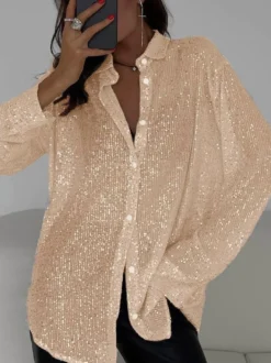 Gilets tendance pour les soirées col rabattu sequins manches longues en polyester
