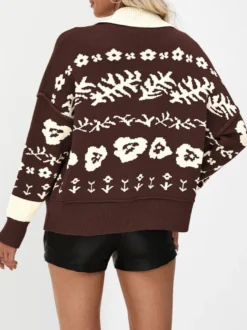 Gilet vintage en maille Fair Isle avec motif de couleur contrastée pour femme 2026