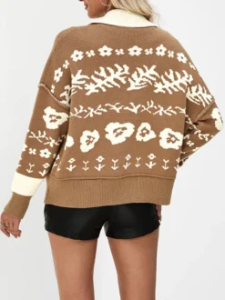 Gilet vintage en maille Fair Isle avec motif de couleur contrastée pour femme 2026