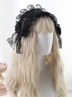 Gothic Lolita Coiffe Dentelle Bow Lolita Bandeau Déguisements Halloween