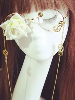 Gothic Lolita lunettes Steampunk Vintage Fleur Rose rouge Gear chaînes accessoires de costumes de Lolita rétro Déguisements Halloween