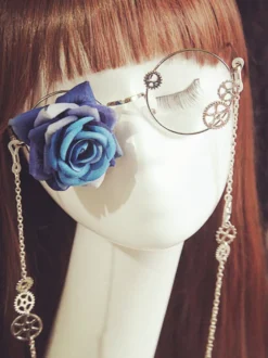 Gothic Lolita lunettes Steampunk Vintage Fleur Rose rouge Gear chaînes accessoires de costumes de Lolita rétro Déguisements Halloween