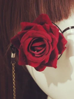 Gothic Lolita lunettes Steampunk Vintage Fleur Rose rouge Gear chaînes accessoires de costumes de Lolita rétro Déguisements Halloween