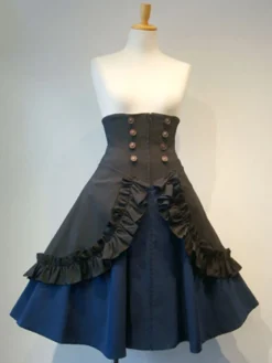 Gothic Lolita SK Frill Button Plissé Lace Up Jupe Lolita noire Déguisements Halloween