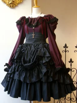Gothic Lolita SK White Lace Up Volants Lolita Jupes Déguisements Halloween