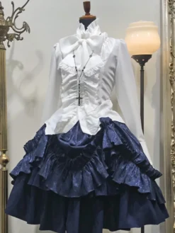 Gothic Lolita SK White Lace Up Volants Lolita Jupes Déguisements Halloween