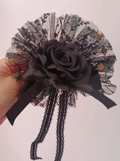Gothique Lolita Accessoires Fleurs Noires Volants Polyester Chapeaux Divers