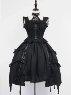 Gothique Lolita JSK Robe Dentelle Volants Lolita Jumper Jupes Déguisements