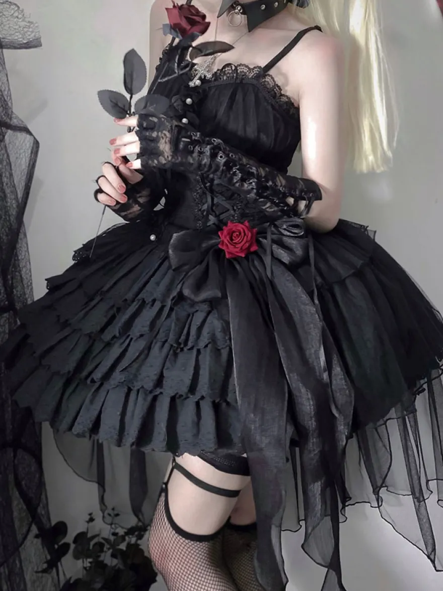 Gothique Lolita Robes Perles Arcs Noir Blanc Élastique Réglable