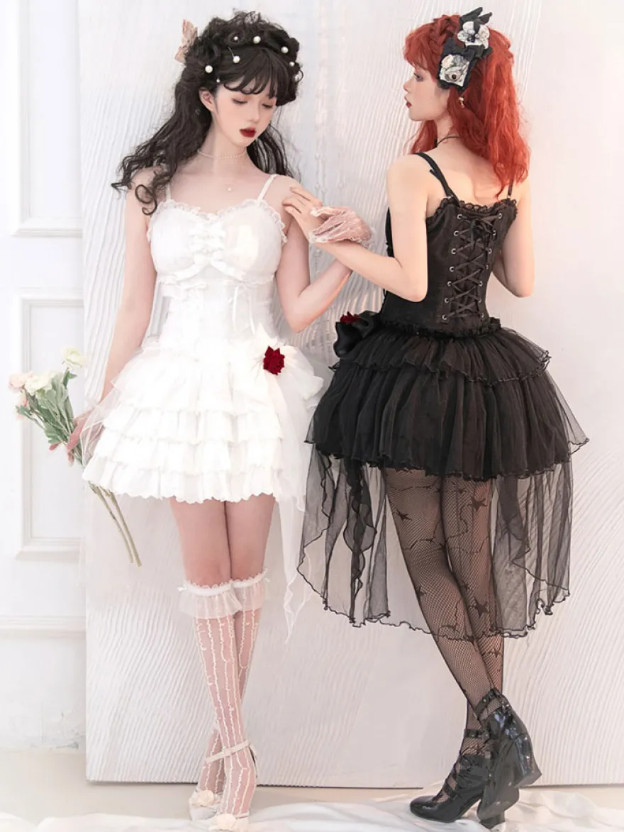 Gothique Lolita Robes Perles Arcs Noir Blanc Élastique Réglable