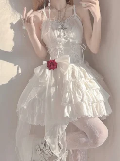 Gothique Lolita Robes Perles Arcs Noir Blanc Élastique Réglable