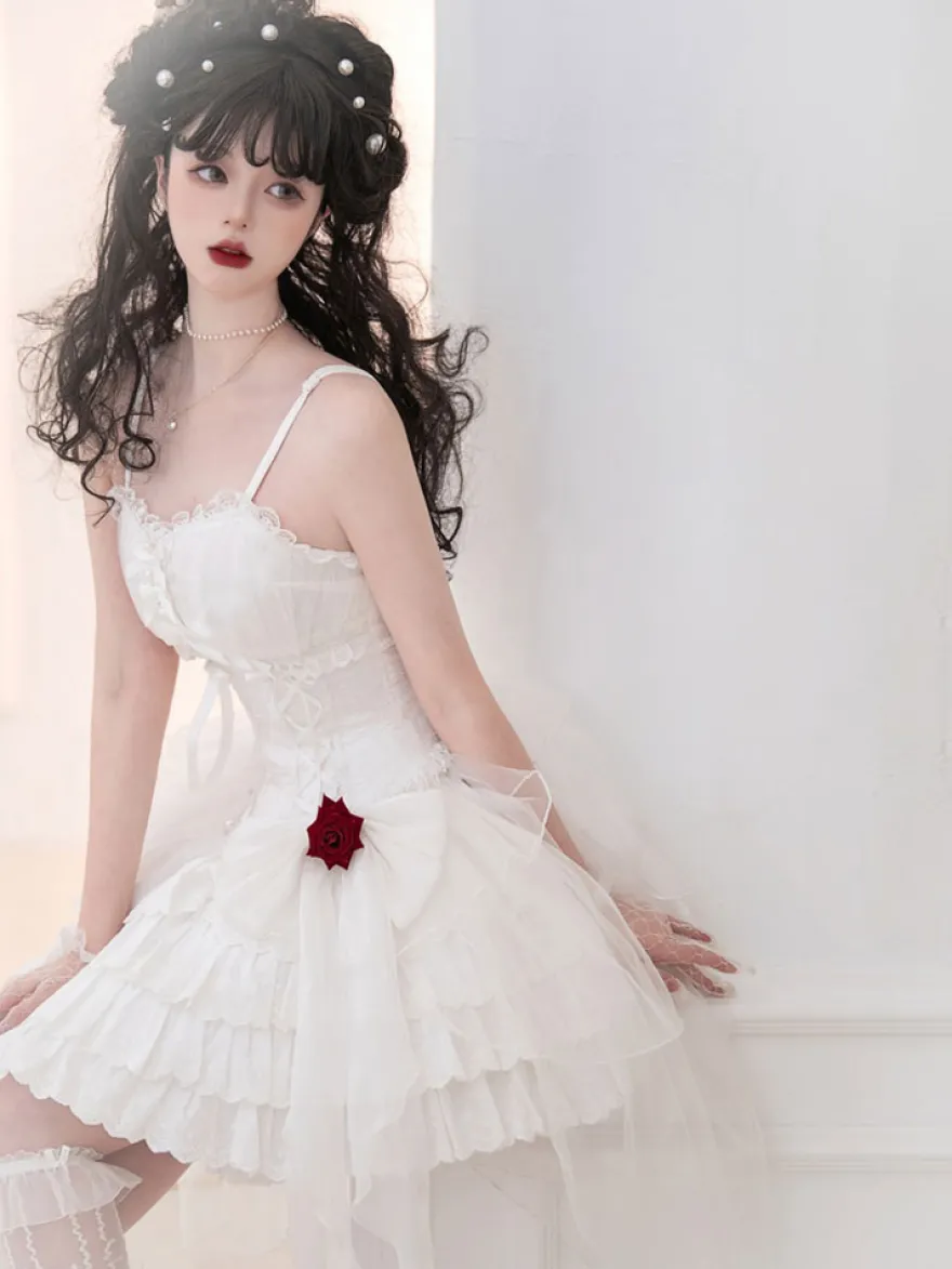 Gothique Lolita Robes Perles Arcs Noir Blanc Élastique Réglable